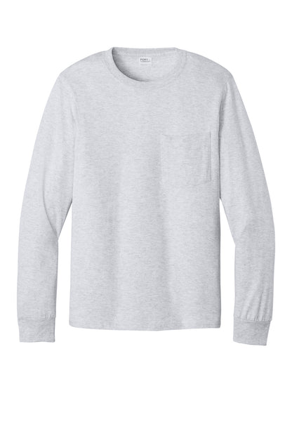 Front View of Ash Port & Co Tall Long Sleeve Essential Pocket Tee. PC61LSPT plain