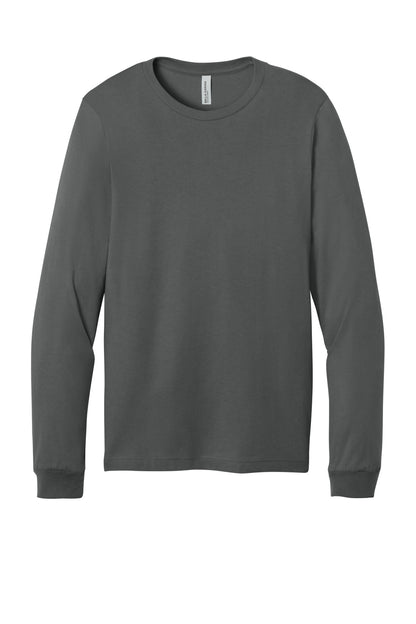 Front View of Asphalt BELLA+CANVAS Unisex Jersey Long Sleeve Tee. BC3501 plain