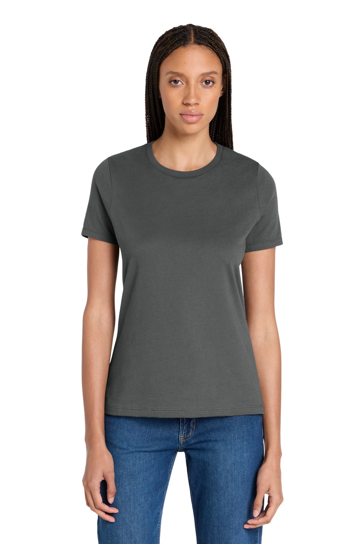 Front View of Asphalt BELLA+CANVAS Women's Relaxed Jersey Short Sleeve Tee. BC6400 plain