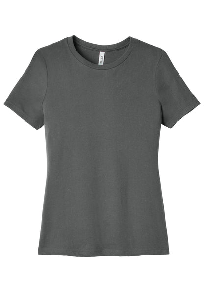 Front View of Asphalt BELLA+CANVAS Women's Relaxed Jersey Short Sleeve Tee. BC6400 plain
