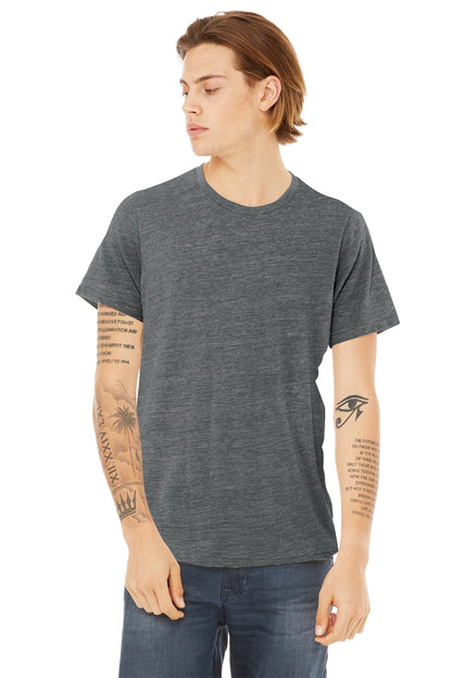 Front View of Asphalt Slub BELLA+CANVAS Unisex Poly-Cotton Short Sleeve Tee. BC3650 plain