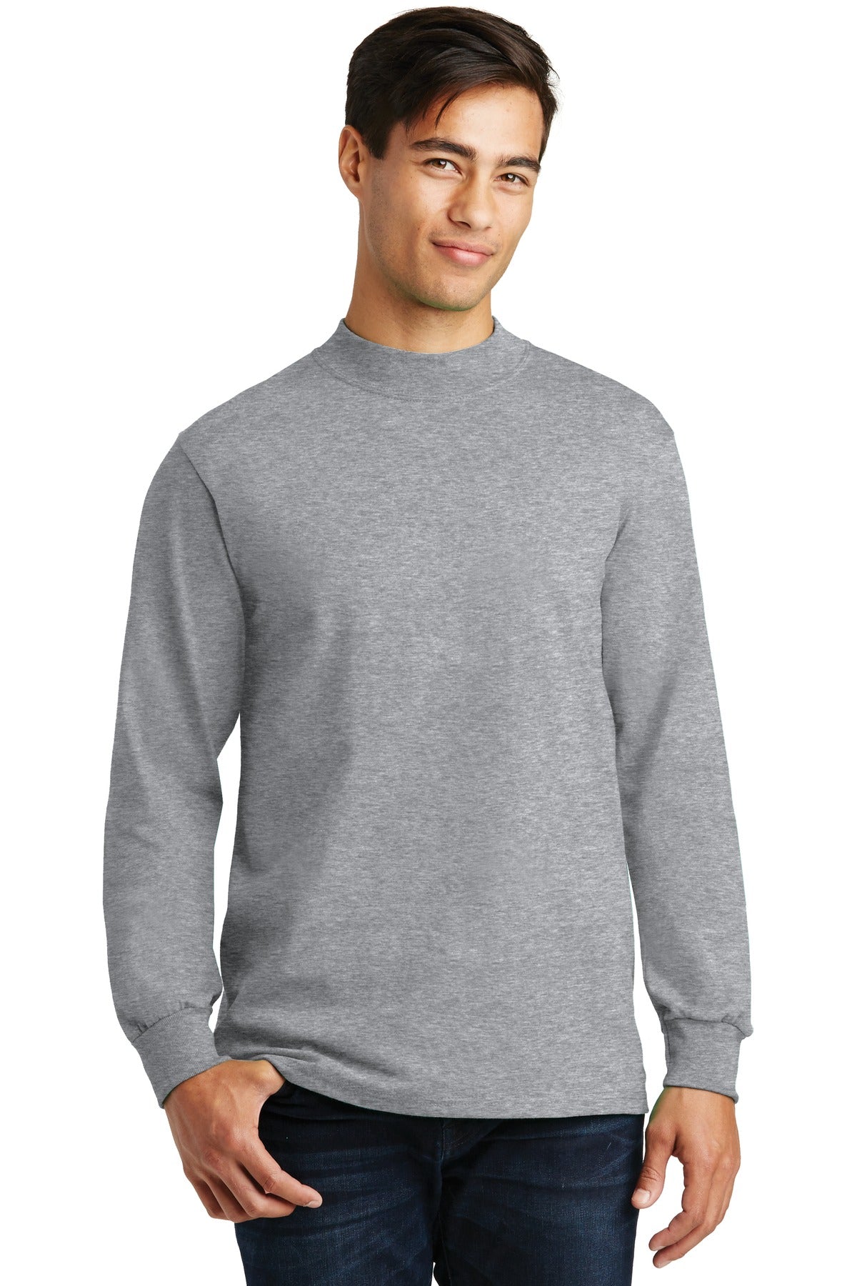 Front View of Ath. Heather Port & Co Essential Mock Turtleneck. PC61M plain