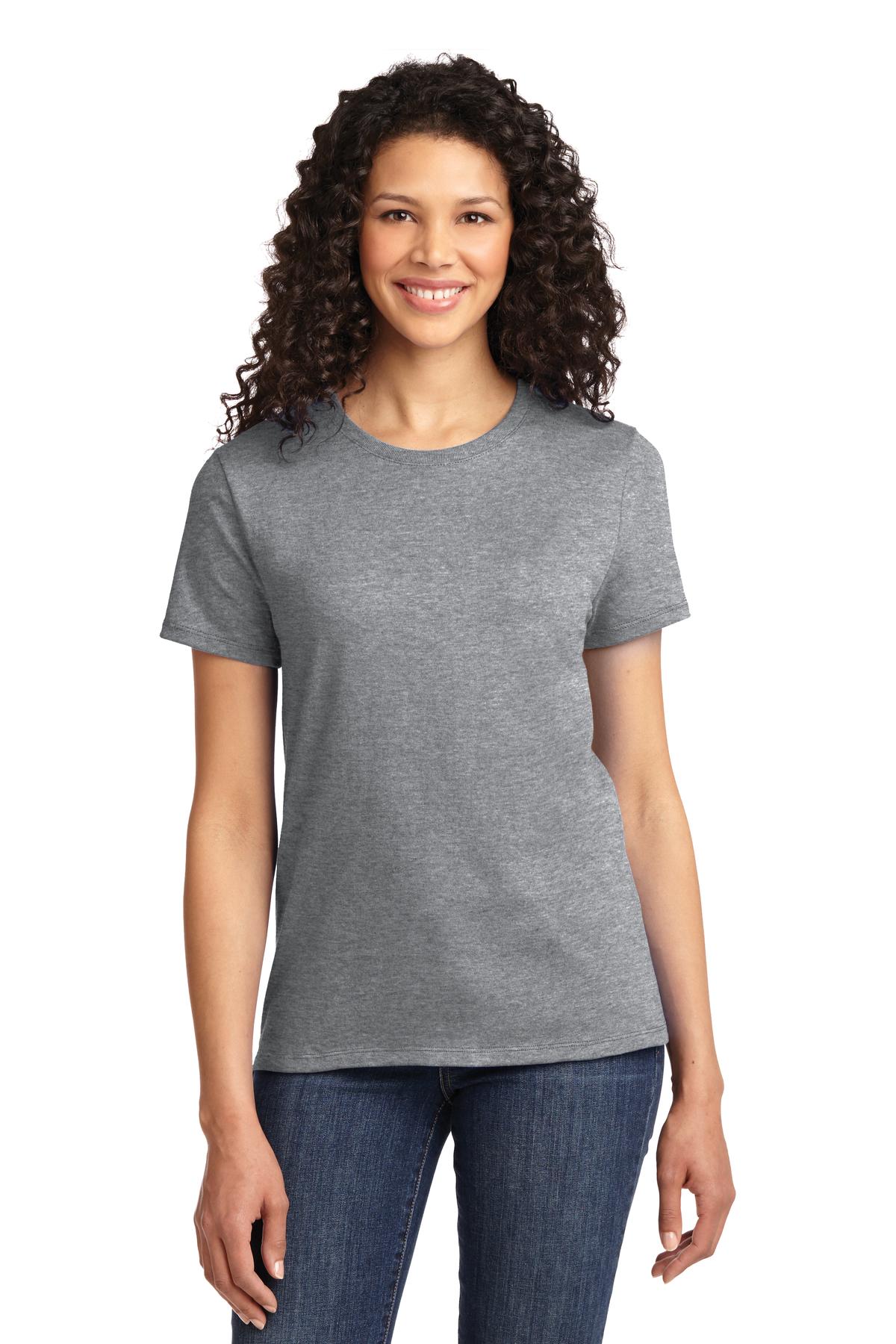 Front View of Ath Heather Port & Co Women's Essential Tee. LPC61 plain