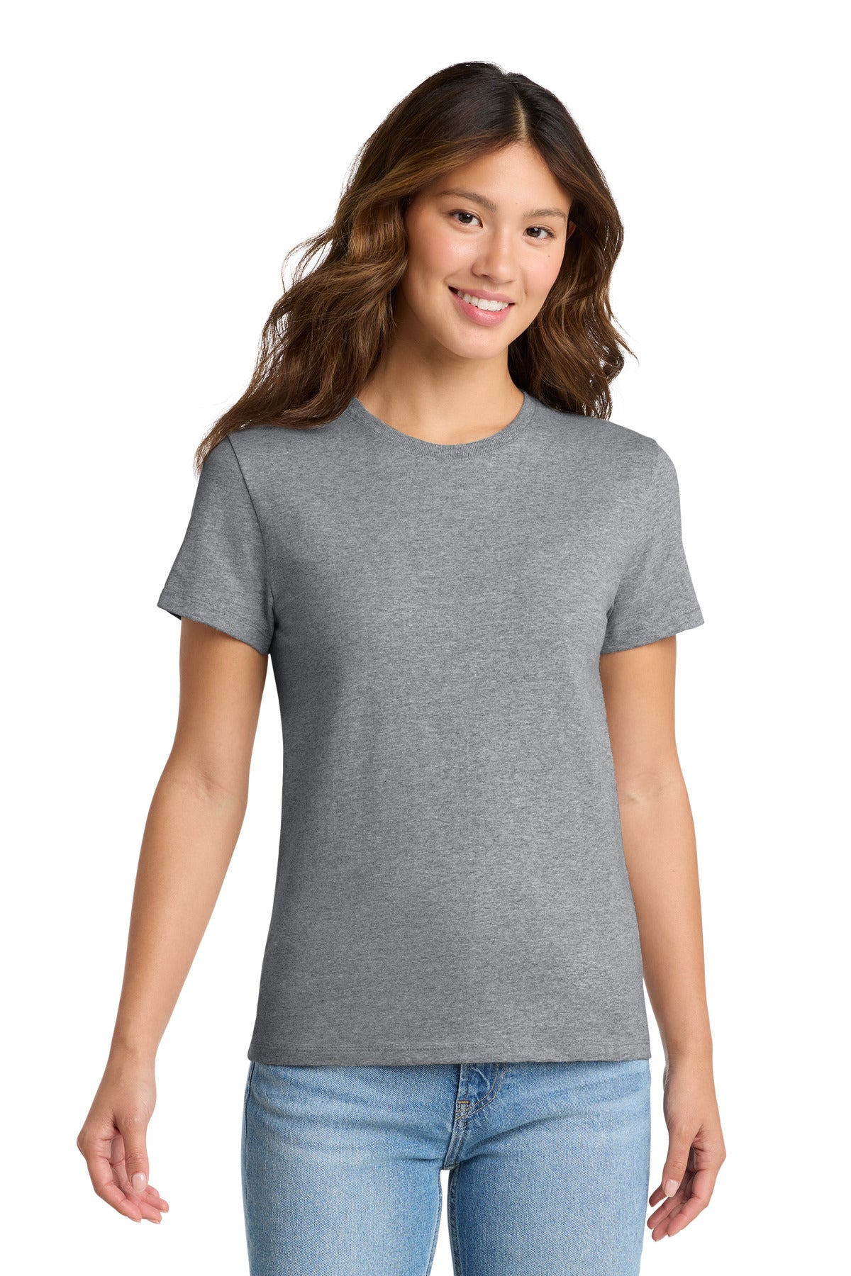 Front View of Ath Heather Port & Co Women's Essential Tee. LPC61 plain