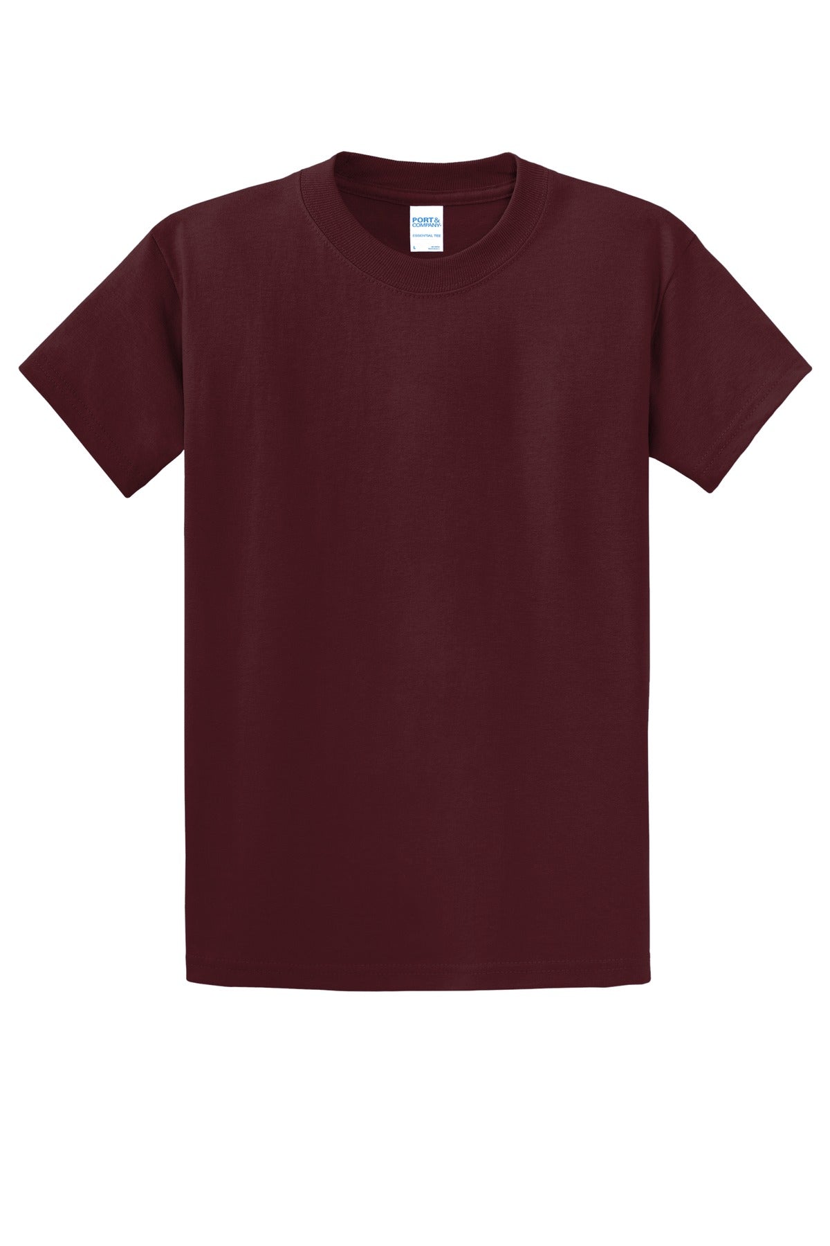 Front View of Ath. Maroon Port & Co Essential Tee. PC61 plain