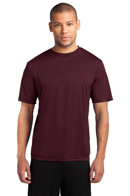 Front View of Ath Maroon Port & Co Performance Tee. PC380 plain