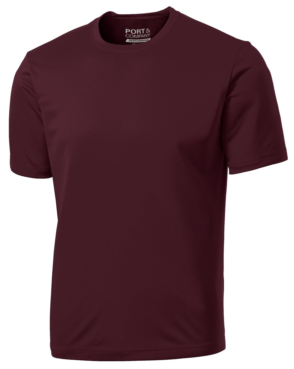 Front View of Ath Maroon Port & Co Performance Tee. PC380 plain