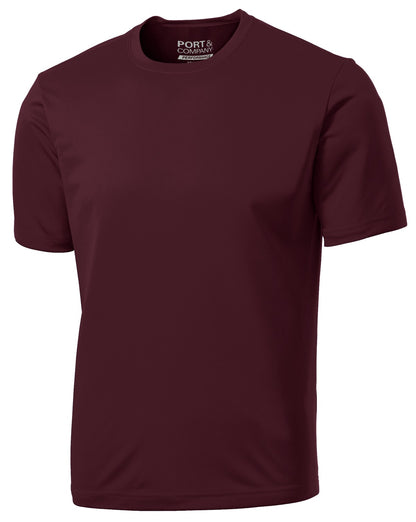 Front View of Ath Maroon Port & Co Performance Tee. PC380 plain