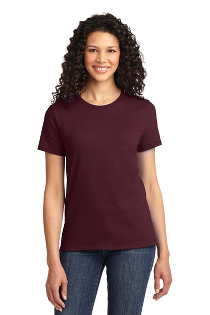 Front View of Ath Maroon Port & Co Women's Essential Tee. LPC61 plain