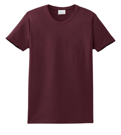 Front View of Ath Maroon Port & Co Women's Essential Tee. LPC61 plain