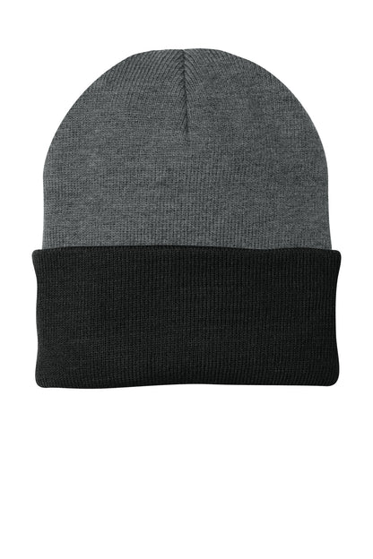 Front View of Ath Oxford/Blk Port Authority Knit Cap. CP90 plain