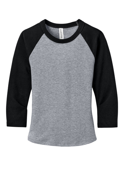 Front View of AthHt/Blk BELLA+CANVAS Women's Micro Rib 3/4 Raglan Baby Tee BC1200 plain