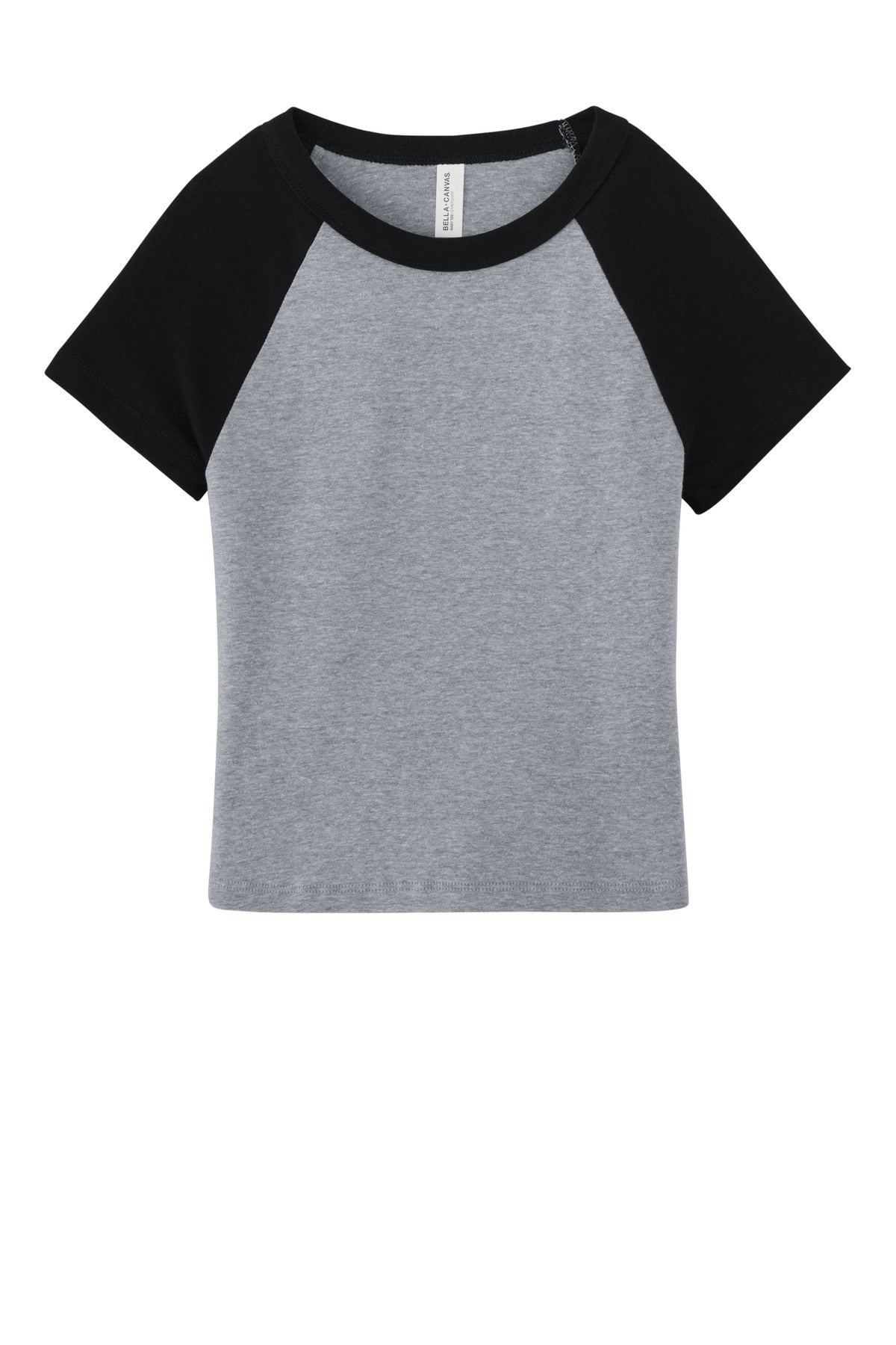 Front View of AthHt/Blk BELLA+CANVAS Women's Micro Rib Raglan Baby Tee BC1201 plain