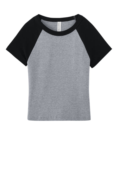 Front View of AthHt/Blk BELLA+CANVAS Women's Micro Rib Raglan Baby Tee BC1201 plain