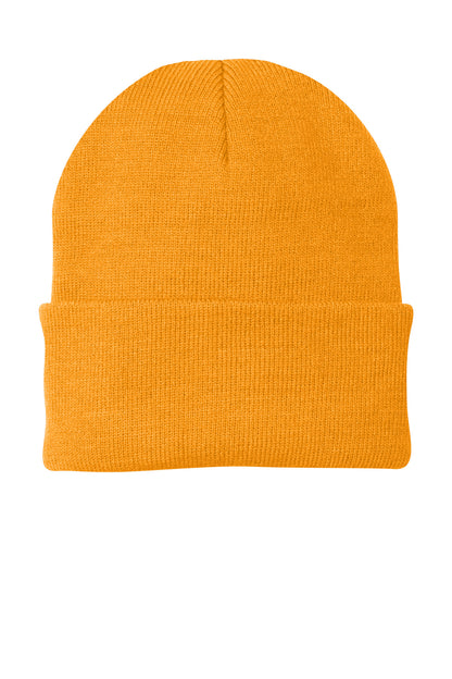 Front View of Athletic Gold Port Authority Knit Cap. CP90 plain