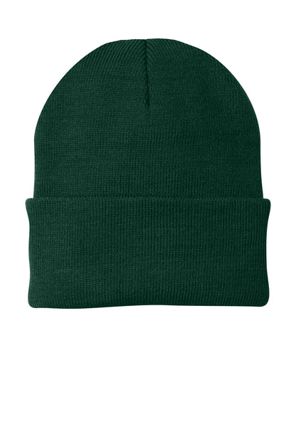 Front View of Athletic Green Port Authority Knit Cap. CP90 plain