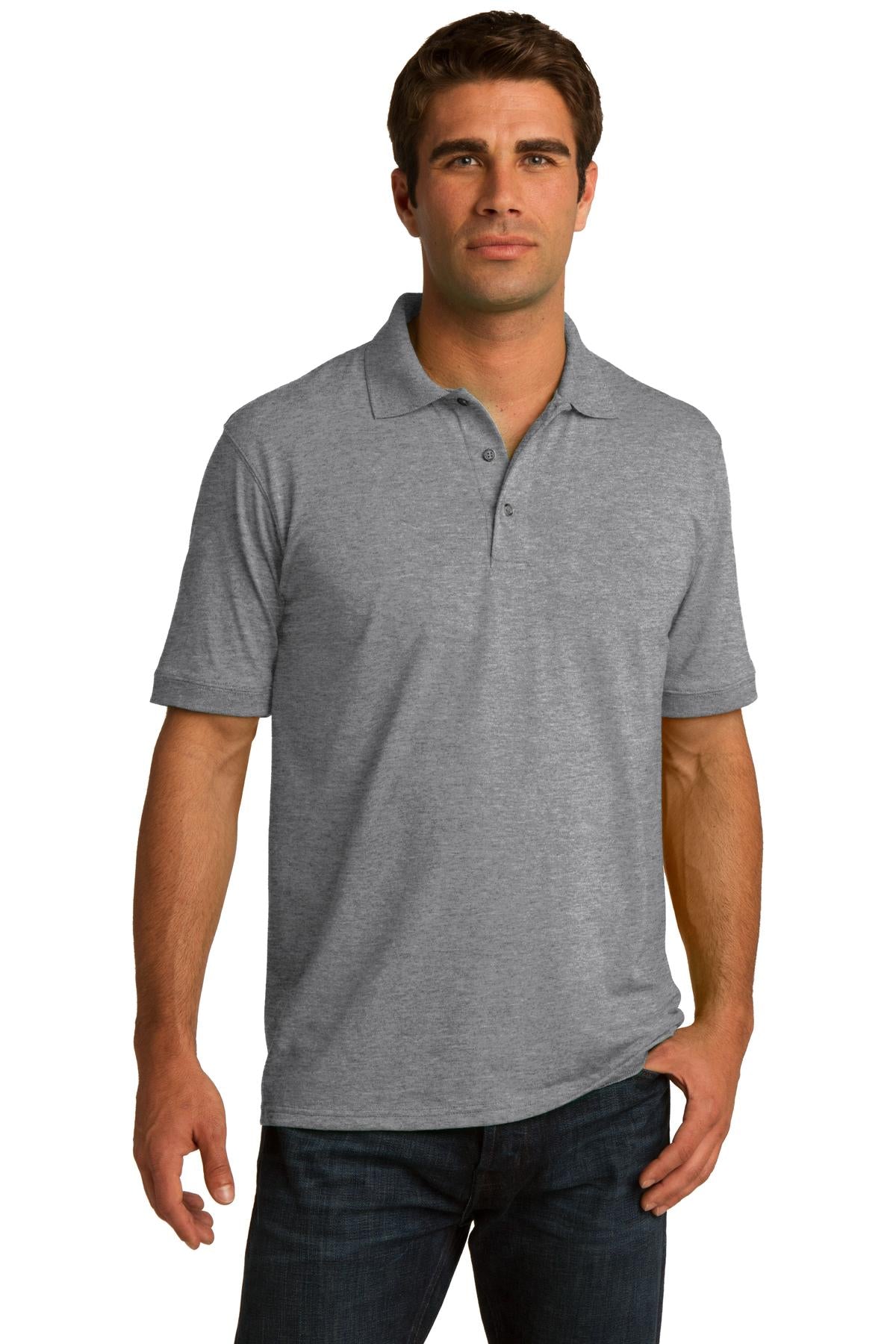 Front View of Athletic Hthr Port & Co Core Blend Jersey Knit Polo. KP55 plain
