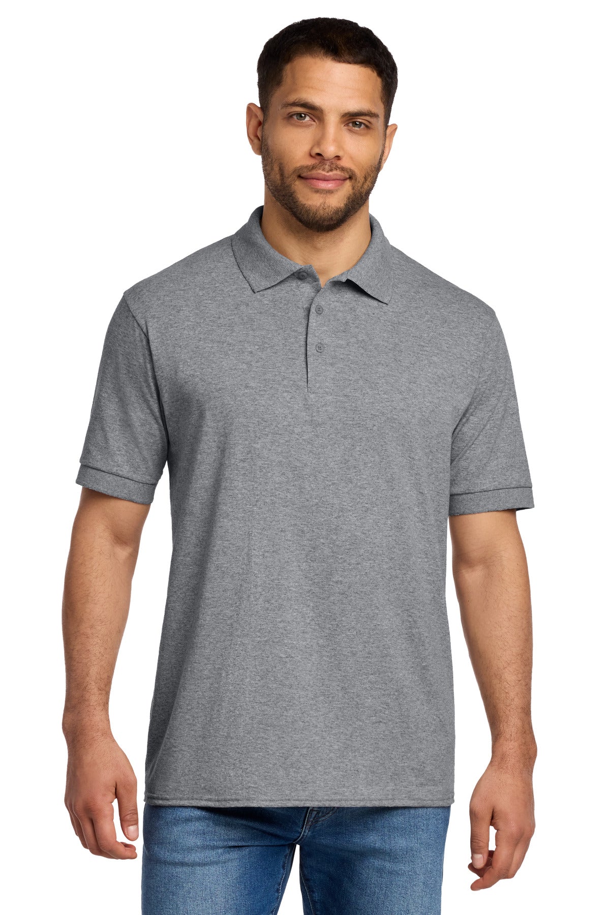 Front View of Athletic Hthr Port & Co Core Blend Jersey Knit Polo. KP55 plain