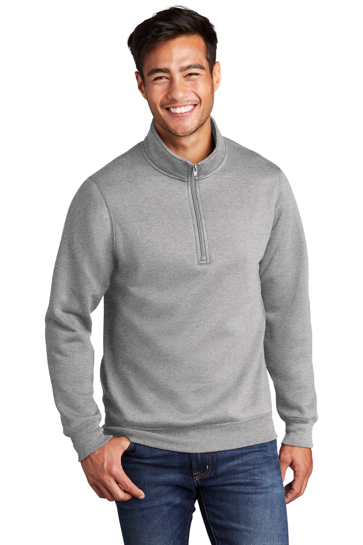 Front View of Athletic Hthr Port & Co Core Fleece 1/4-Zip Pullover Sweatshirt PC78Q