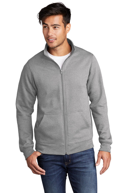 Front View of Athletic Hthr Port & Co Core Fleece Cadet Full-Zip Sweatshirt PC78FZ plain