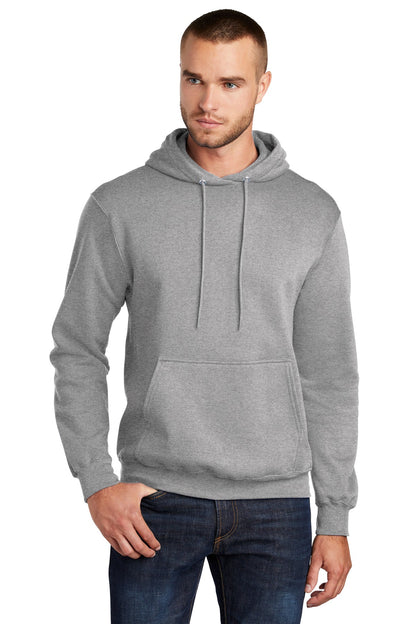Front View of Athletic Hthr Port & Co Core Fleece Pullover Hooded Sweatshirt. PC78H plain