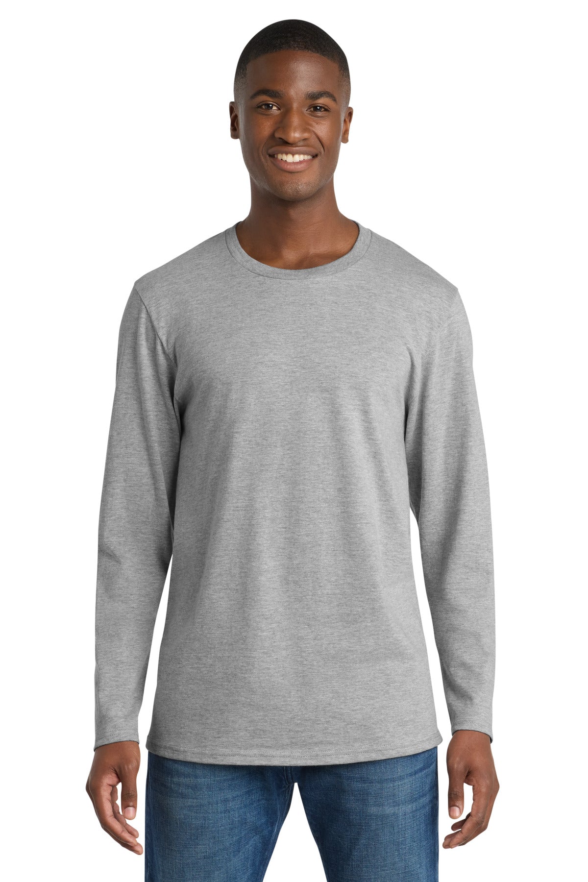 Front View of Athletic Hthr Port & Co Long Sleeve Bouncer Tee PC600LS plain