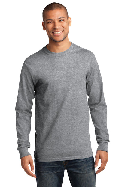 Front View of Athletic Hthr Port & Co Long Sleeve Essential Tee. PC61LS plain