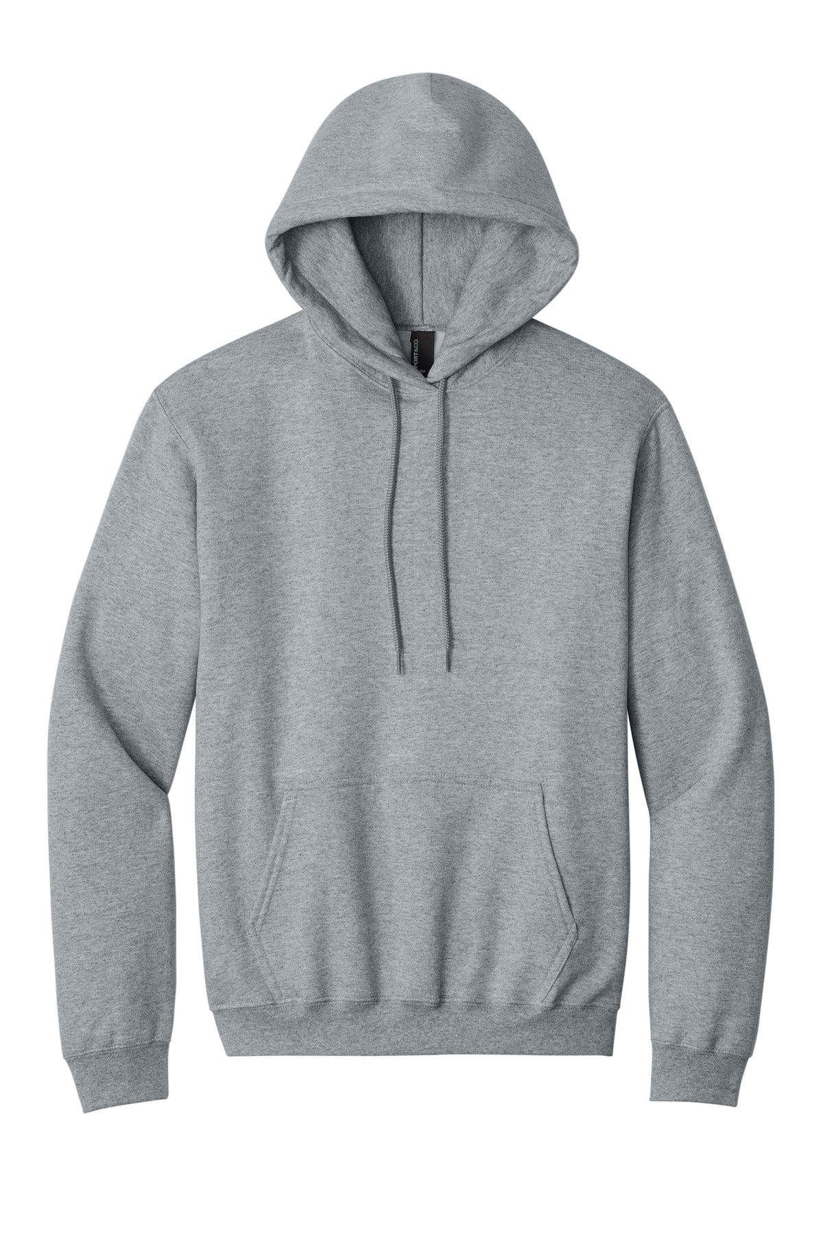 Front View of Athletic Hthr Port & Co Tall Essential Fleece Pullover Hooded Sweatshirt. PC90HT plain