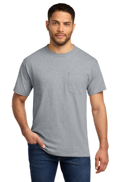 Front View of Athletic Hthr Port & Co Tall Essential Pocket Tee. PC61PT plain