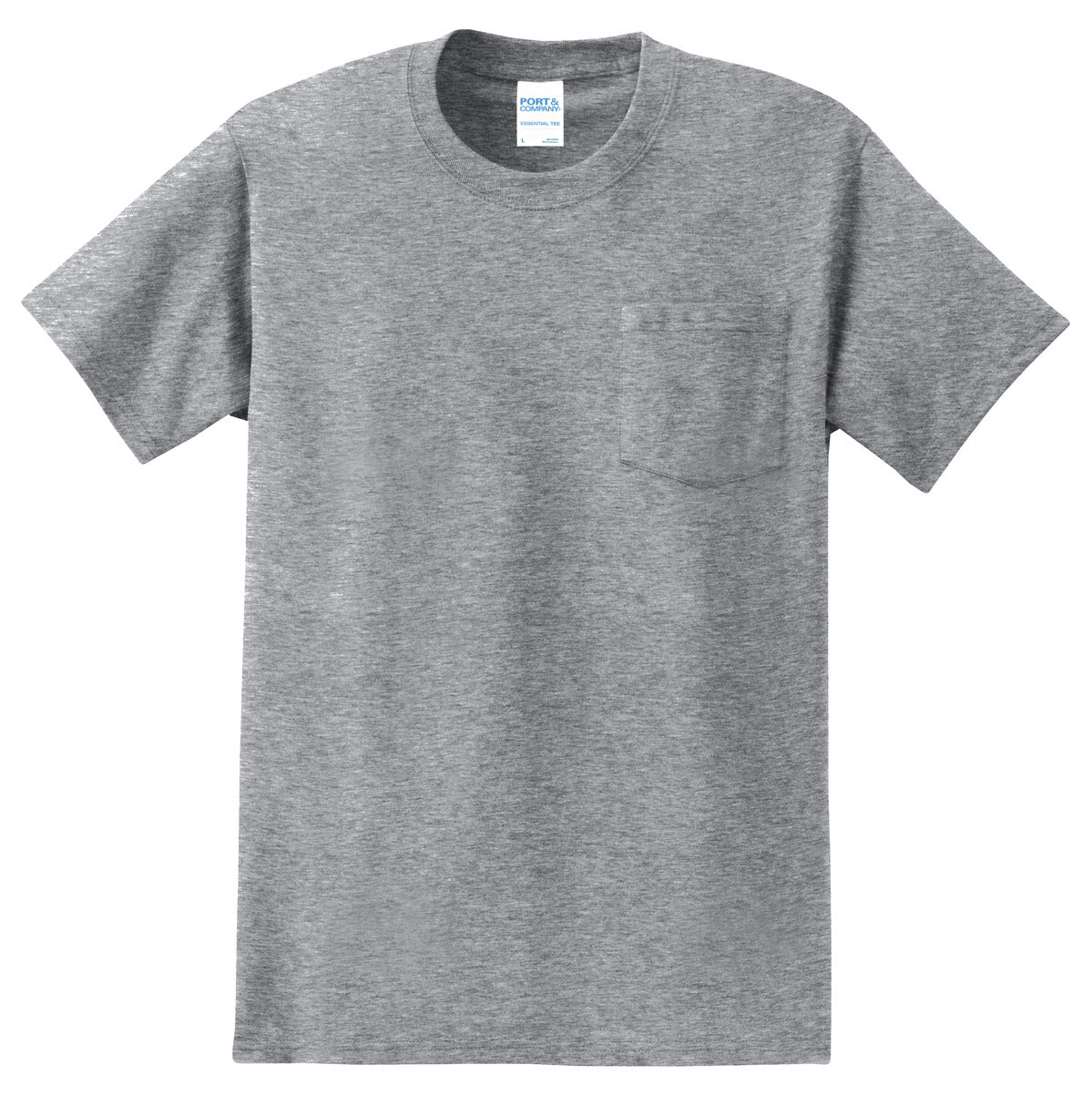 Front View of Athletic Hthr Port & Co Tall Essential Pocket Tee. PC61PT plain