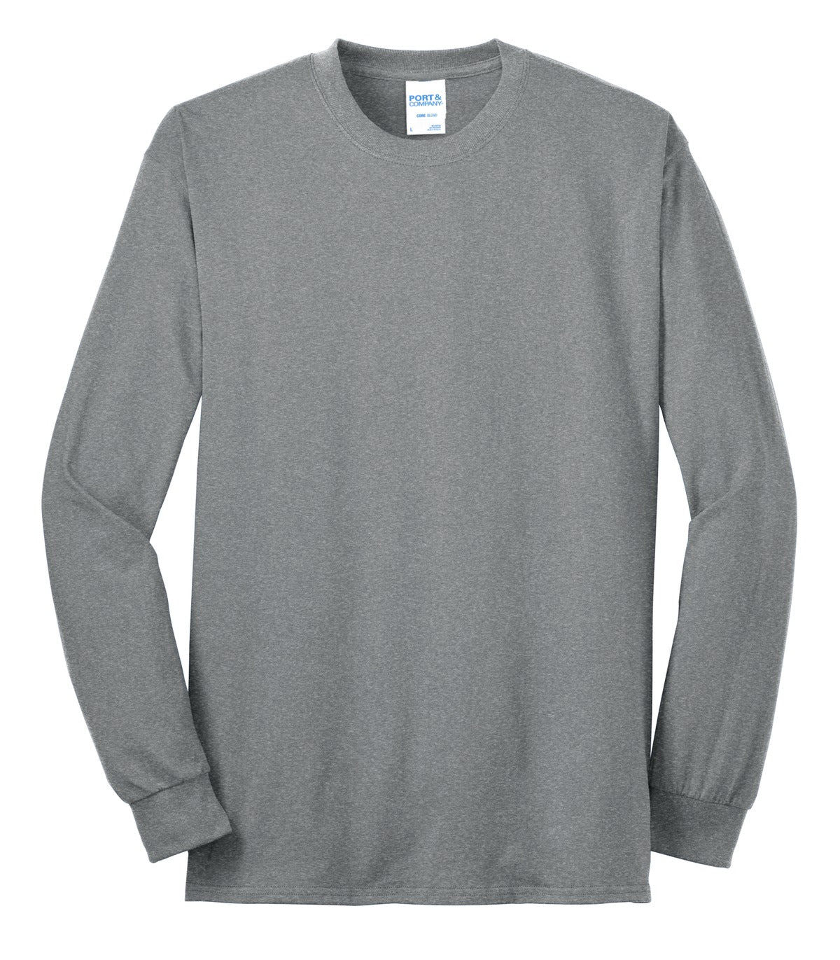 Front View of Athletic Hthr Port & Co Tall Long Sleeve Core Blend Tee. PC55LST plain