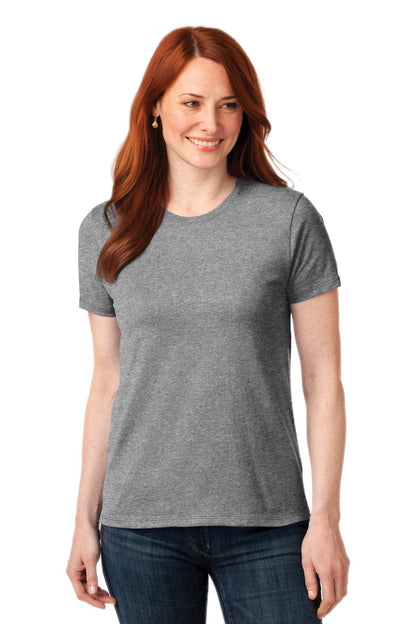 Front View of Athletic Hthr Port & Co Women's Core Blend Tee. LPC55 plain