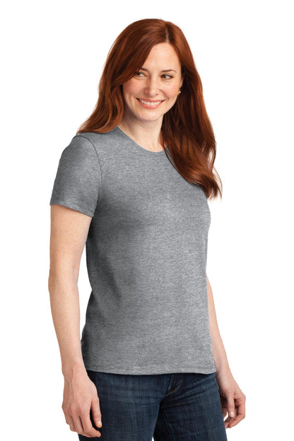 Front View of Athletic Hthr Port & Co Women's Core Blend Tee. LPC55 plain