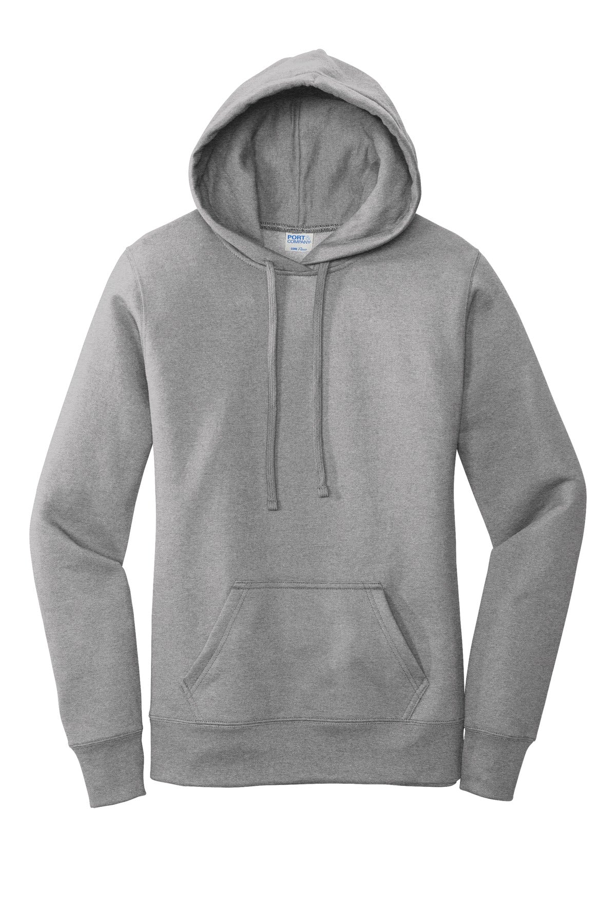 Front View of Athletic Hthr Port & Co Women's Core Fleece Pullover Hooded Sweatshirt LPC78H plain