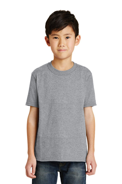 Front View of Athletic Hthr Port & Co Youth Core Blend Tee. PC55Y plain