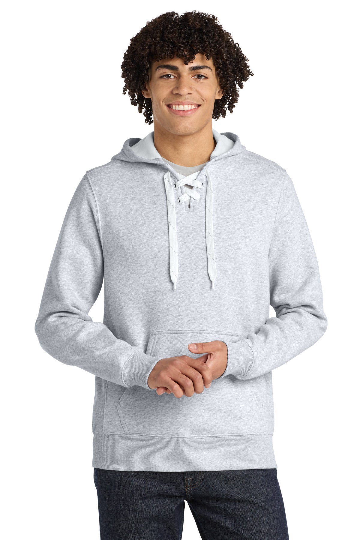 Front View of Athletic Hthr Sport-Tek Lace Up Pullover Hooded Sweatshirt. ST271 plain