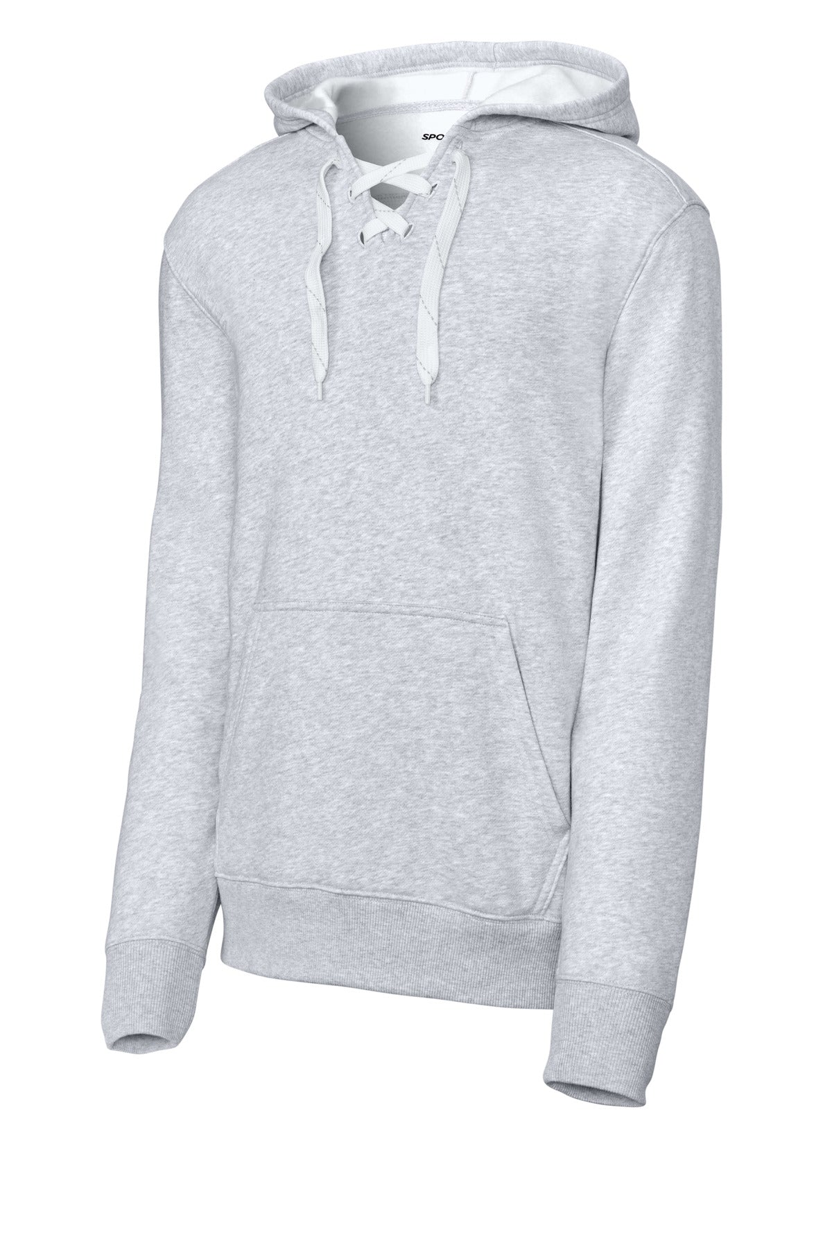 Front View of Athletic Hthr Sport-Tek Lace Up Pullover Hooded Sweatshirt. ST271