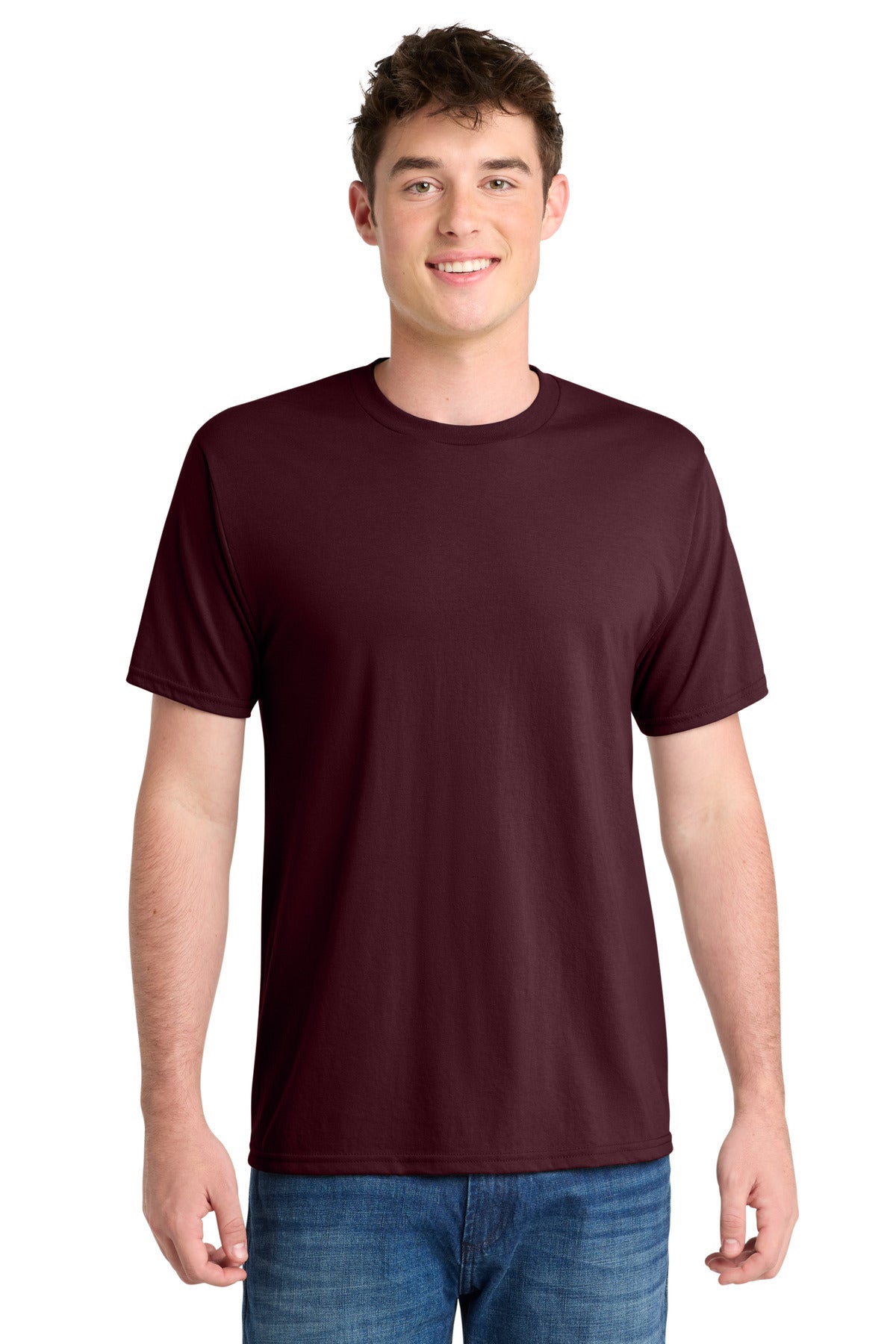 Front View of Athletic Mar Port & Co Performance Blend Tee. PC381 plain