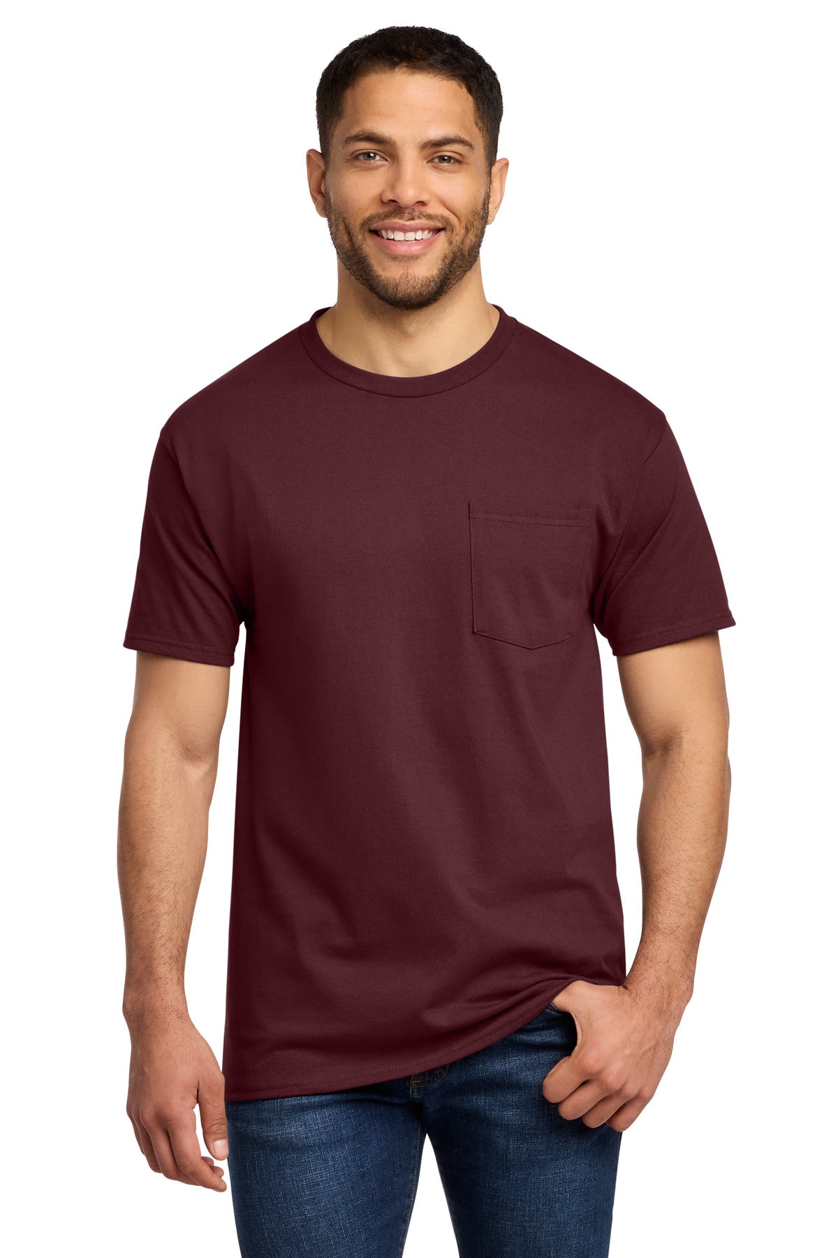 Front View of Athletic Marn Port & Co Tall Essential Pocket Tee. PC61PT plain