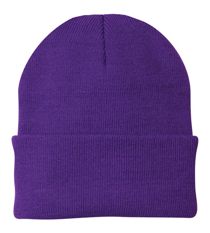 Front View of Athletic Prple Port Authority Knit Cap. CP90 plain