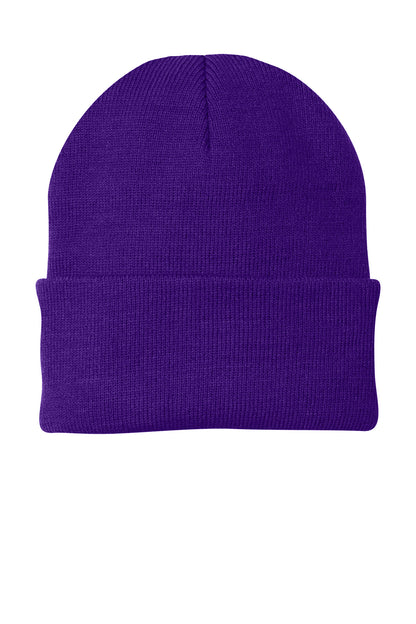 Front View of Athletic Prple Port Authority Knit Cap. CP90 plain