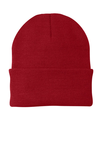 Front View of Athletic Red Port Authority Knit Cap. CP90 plain