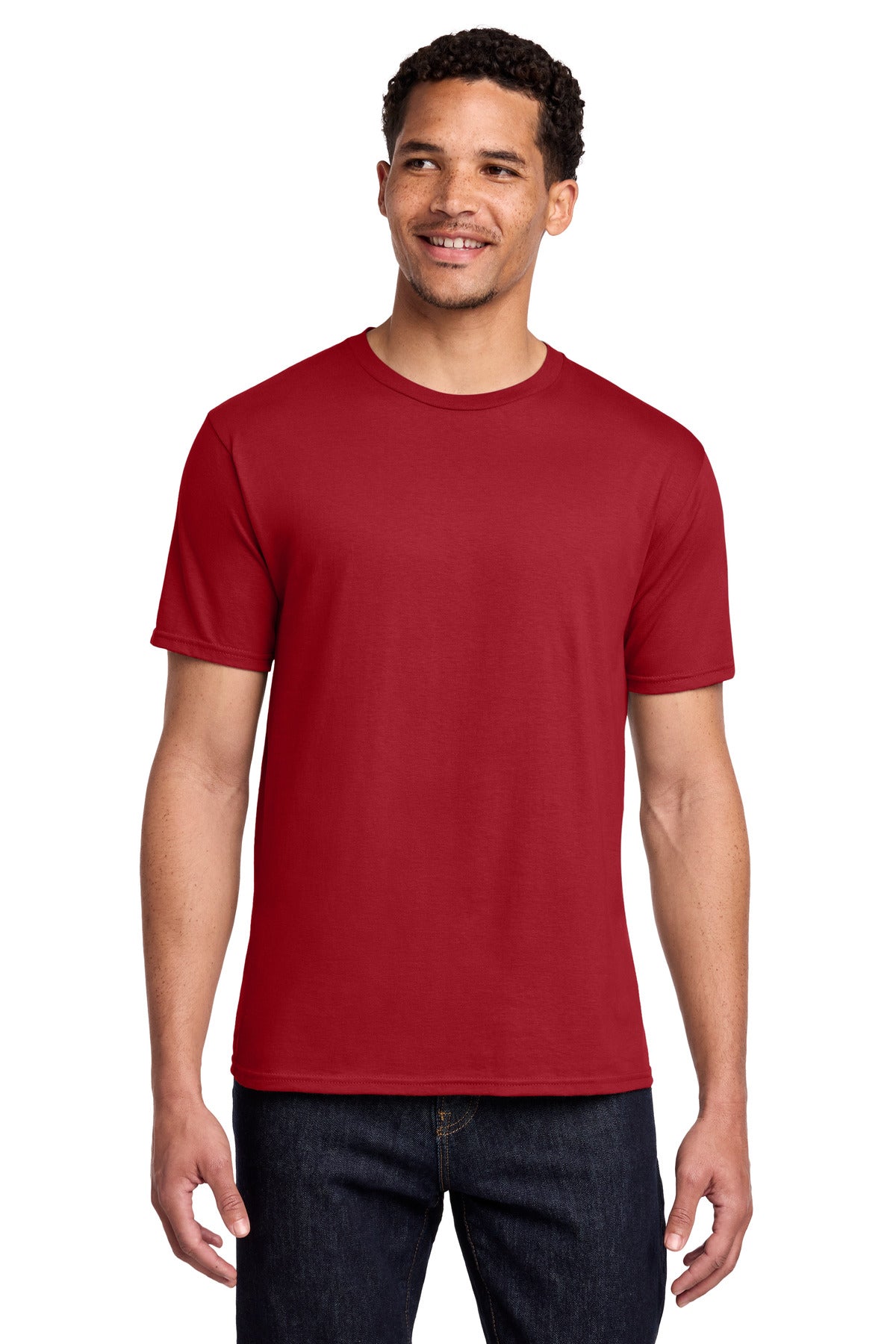 Front View of Athletic Red Port & Co Fan Favorite Tee. PC450 plain