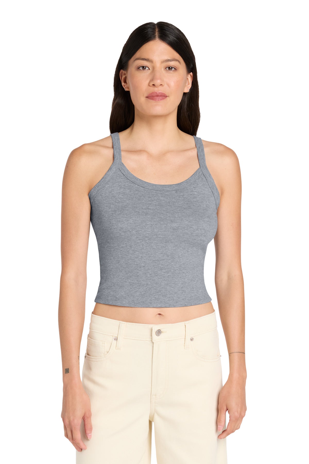 Front View of AthlHthr BELLA+CANVAS Women's Micro Rib Spaghetti Strap Tank BC1012 plain