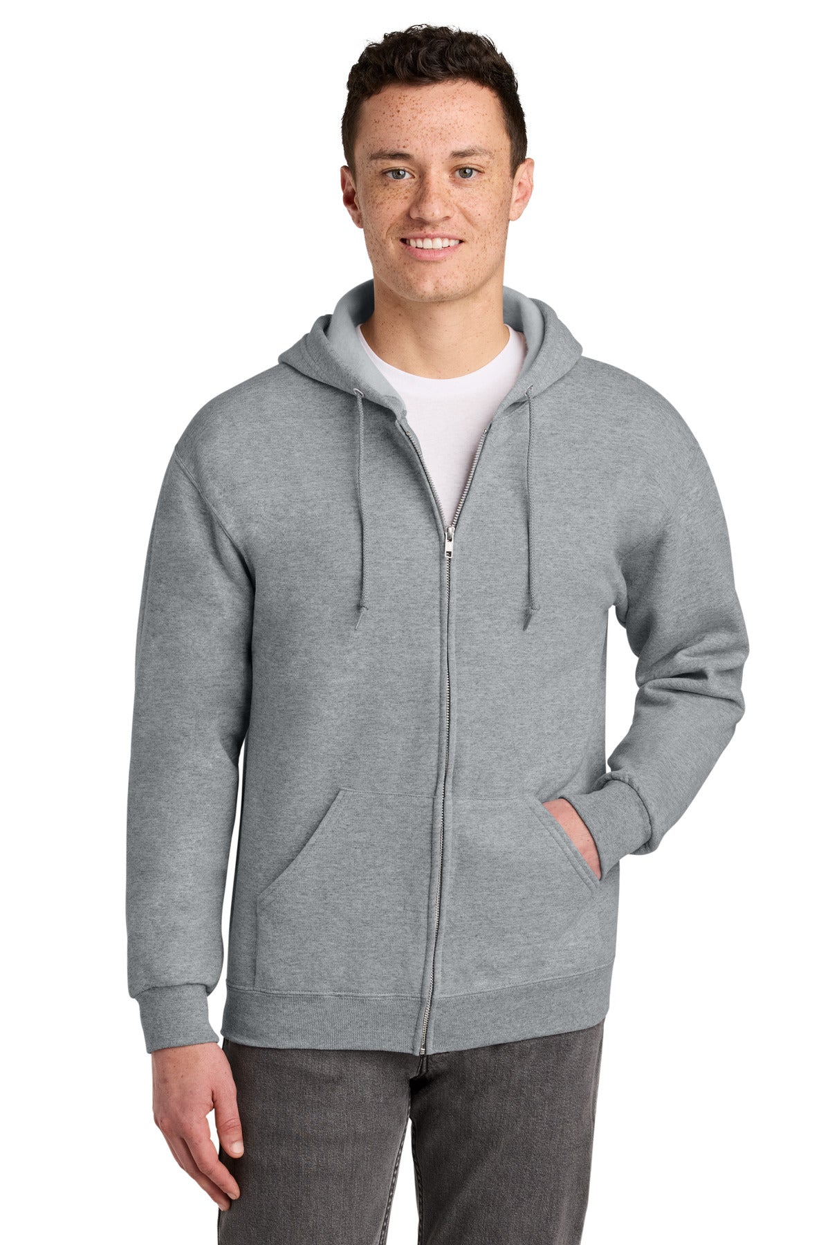 Front View of AthlHthr Jerzees - NuBlend Full-Zip Hooded Sweatshirt. 993M plain