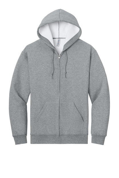 Front View of AthlHthr Jerzees Rugged Unisex Full-Zip Hooded Sweatshirt Z12M plain