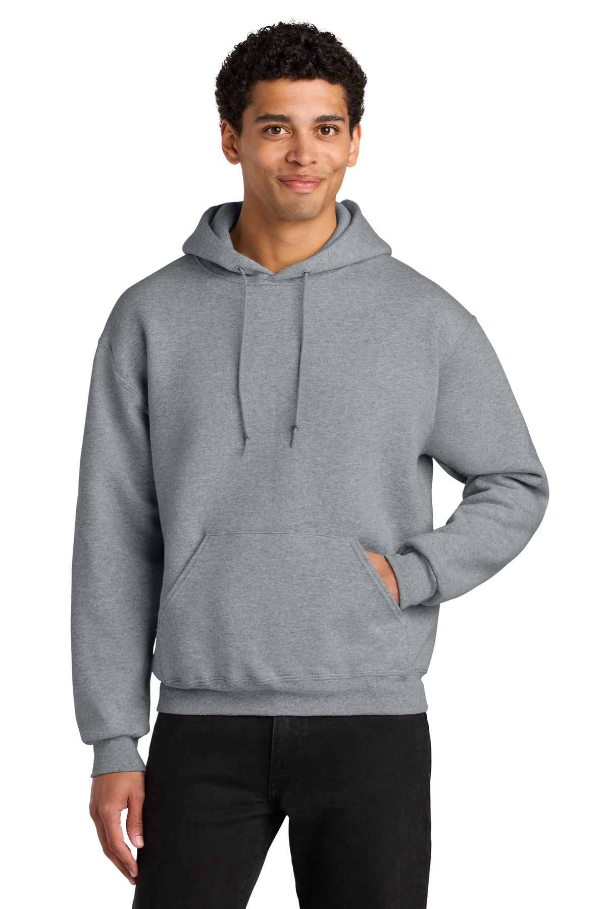 Front View of AthlHthr Jerzees Rugged Unisex Hooded Sweatshirt H12M plain