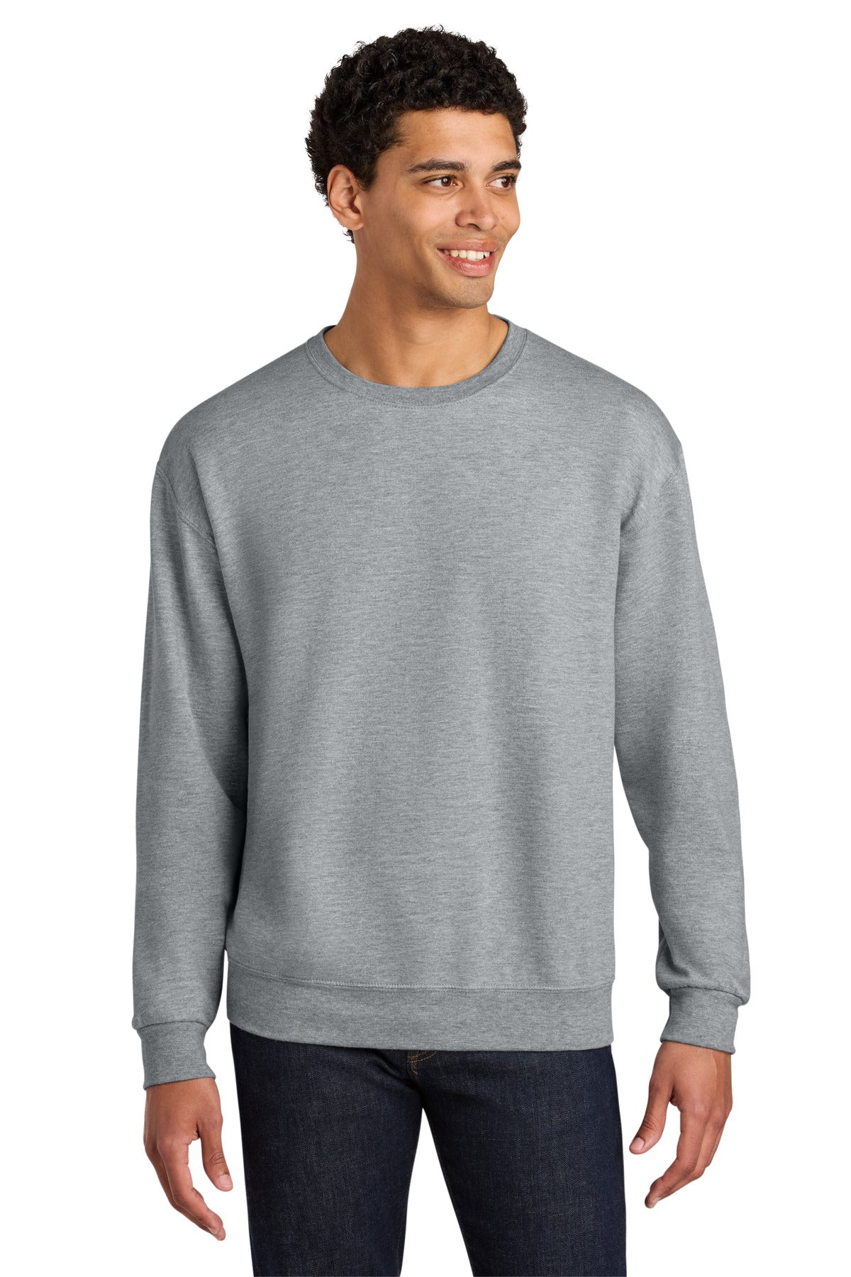 Front View of AthlHthr Jerzees Ultimate Unisex CVC Ring Spun Crewneck Sweatshirt IC48M plain