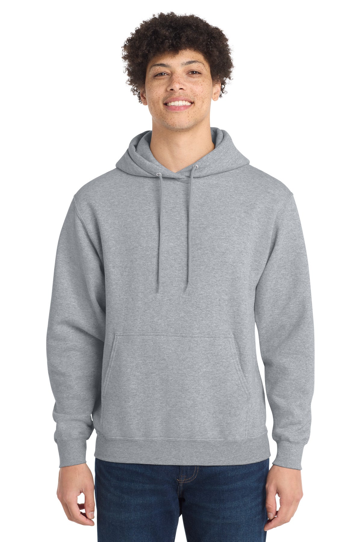 Front View of AthlHthr Port & Co Core Fleece Pullover Hooded Sweatshirt. PC78H plain
