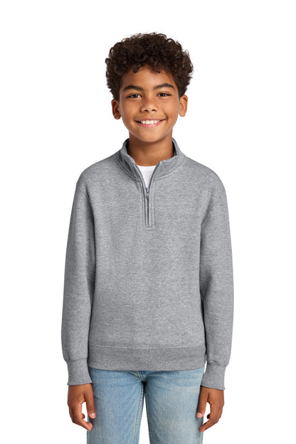 Front View of AthlHthr Port & Co Youth Core Fleece 1/4-Zip Pullover Sweatshirt PC78YQ plain